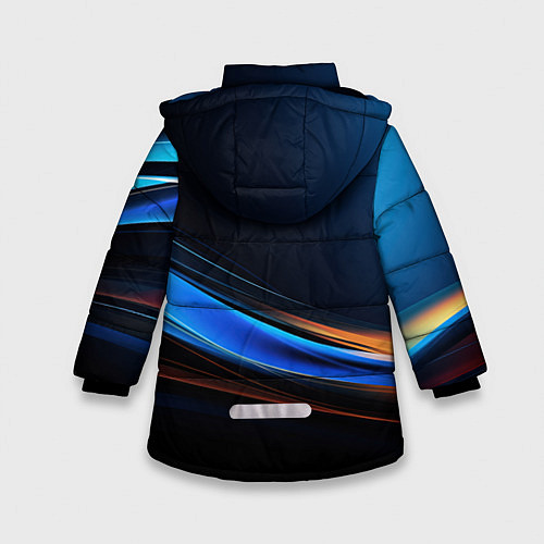 Зимняя куртка для девочки Геометрическая абстракция черных и синих волн / 3D-Черный – фото 2