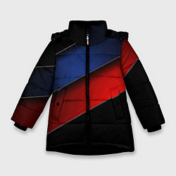 Куртка зимняя для девочки Синие и красные полосы, цвет: 3D-черный