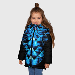Куртка зимняя для девочки Синие абстрактные ромбики, цвет: 3D-черный — фото 2