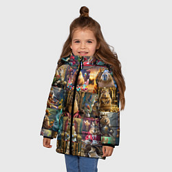 Куртка зимняя для девочки Коллаж много капибар в короне, цвет: 3D-красный — фото 2