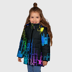 Куртка зимняя для девочки Разноцветные прямоугольники на чёрном фоне, цвет: 3D-красный — фото 2