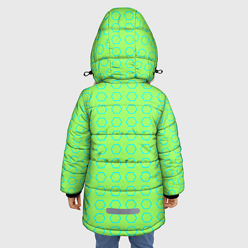 Зимняя куртка для девочки Неоновый салатовый с шестигранниками циан / 3D-Светло-серый – фото 4