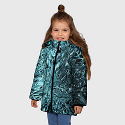 Куртка зимняя для девочки Эффект жидкого стекла бирюзовый, цвет: 3D-черный — фото 2