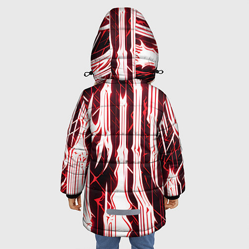 Зимняя куртка для девочки Красные неоновые полосы на чёрном фоне / 3D-Красный – фото 4