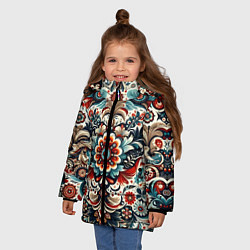 Куртка зимняя для девочки Словенский паттерн, цвет: 3D-светло-серый — фото 2