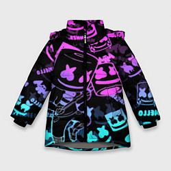 Куртка зимняя для девочки Marshmello neon pattern, цвет: 3D-светло-серый