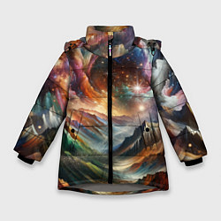 Куртка зимняя для девочки Горы и блеск, цвет: 3D-светло-серый