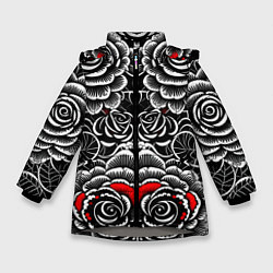 Зимняя куртка для девочки Серые паттерны цветы