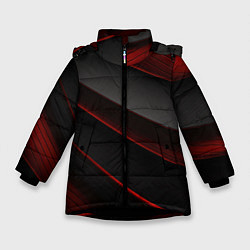 Зимняя куртка для девочки Красная абстракция с черными линиями