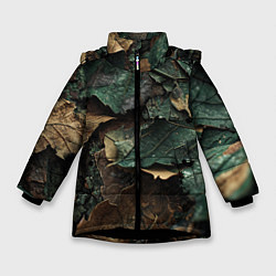 Зимняя куртка для девочки Реалистичный камуфляж из листьев