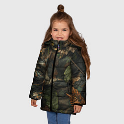 Куртка зимняя для девочки Реалистичный охотничий камуфляж из ткани и листьев, цвет: 3D-светло-серый — фото 2