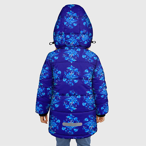 Зимняя куртка для девочки Узоры гжель на синем фоне / 3D-Светло-серый – фото 4