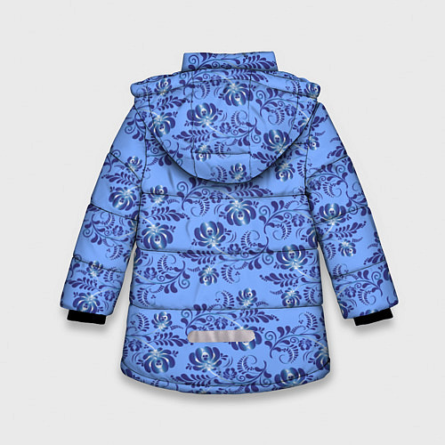 Зимняя куртка для девочки Узоры гжель на голубом фоне / 3D-Черный – фото 2
