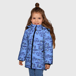Куртка зимняя для девочки Узоры гжель на голубом фоне, цвет: 3D-светло-серый — фото 2