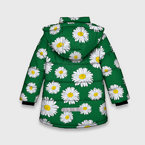 Зимняя куртка для девочки Ромашки поле из цветов / 3D-Черный – фото 2