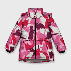 Зимняя куртка для девочки Розовый кошачий камуфляж