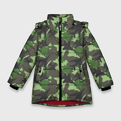Куртка зимняя для девочки Самолёты - камуфляж, цвет: 3D-красный