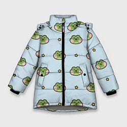 Куртка зимняя для девочки Паттерн с лягушками, цвет: 3D-светло-серый