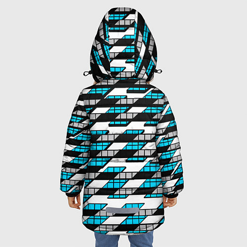 Зимняя куртка для девочки Синие треугольники и квадраты на белом фоне / 3D-Красный – фото 4