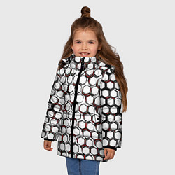 Куртка зимняя для девочки Киберпанк узор из шестиугольников красный, цвет: 3D-красный — фото 2