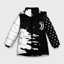 Куртка зимняя для девочки Ювентус спорт краски текстура, цвет: 3D-черный