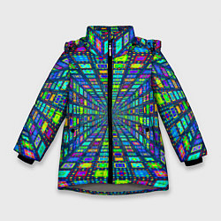 Зимняя куртка для девочки Абстрактный узор коридор из разноцветных квадратов