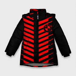 Куртка зимняя для девочки BMW geometry sport red strupes, цвет: 3D-светло-серый