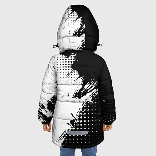 Зимняя куртка для девочки Роблокс - черно-белая абстракция / 3D-Красный – фото 4