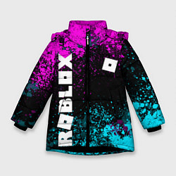 Куртка зимняя для девочки Роблокс - неоновые брызги, цвет: 3D-черный