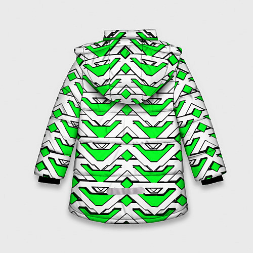 Зимняя куртка для девочки Бело-зелёный узор / 3D-Черный – фото 2
