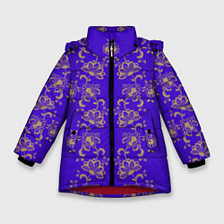 Зимняя куртка для девочки Контурные цветы на фиолетовом фоне