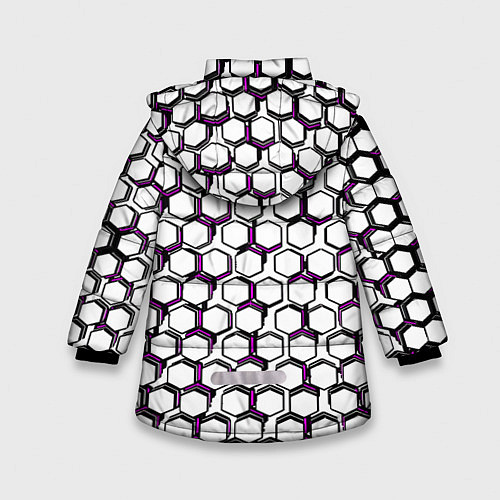 Зимняя куртка для девочки Киберпанк узор из шестиугольников розовый / 3D-Черный – фото 2