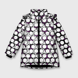 Зимняя куртка для девочки Киберпанк узор из шестиугольников розовый
