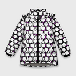 Куртка зимняя для девочки Киберпанк узор из шестиугольников розовый, цвет: 3D-светло-серый