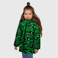Куртка зимняя для девочки Узор на черном фоне с ярким зеленым абстрактным ди, цвет: 3D-красный — фото 2