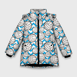 Куртка зимняя для девочки Мячи волейбольные паттерн, цвет: 3D-черный