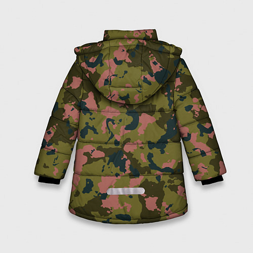 Зимняя куртка для девочки Камуфляжный паттерн зеленый с розовыми пятнами / 3D-Черный – фото 2