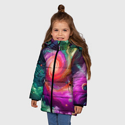 Куртка зимняя для девочки Космическая неоновая фантазия - нейросеть, цвет: 3D-красный — фото 2