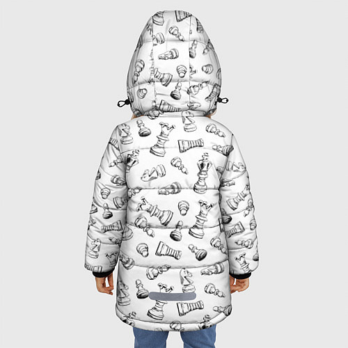Зимняя куртка для девочки Много шахматных фигур на белом паттерны / 3D-Красный – фото 4
