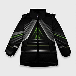 Куртка зимняя для девочки Black green abstract nvidia style, цвет: 3D-черный