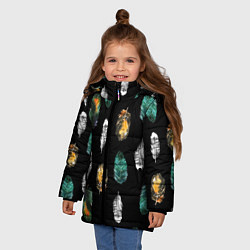 Куртка зимняя для девочки Перья на черном фоне, цвет: 3D-черный — фото 2