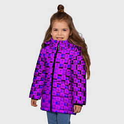 Куртка зимняя для девочки Фиолетовые квадраты на чёрном фоне, цвет: 3D-красный — фото 2