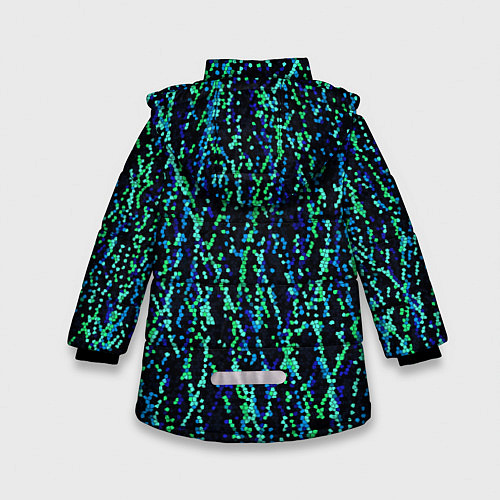 Зимняя куртка для девочки Тёмный сине-зелёный паттерн мелкая мозаика / 3D-Черный – фото 2