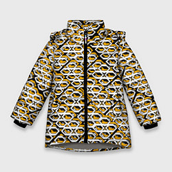 Куртка зимняя для девочки Жёлто-белый узор на чёрном фоне, цвет: 3D-светло-серый