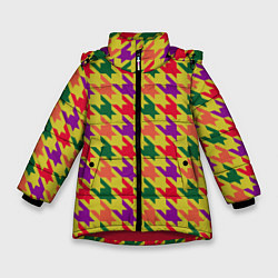 Куртка зимняя для девочки Цветные гусиные лапки принт, цвет: 3D-красный
