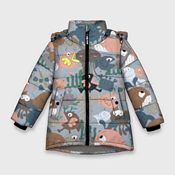 Куртка зимняя для девочки Милый мультфильм о морских животных, цвет: 3D-светло-серый