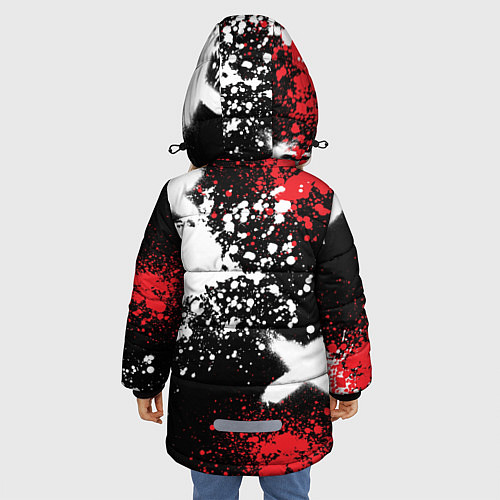 Зимняя куртка для девочки Хонда на фоне граффити и брызг красок / 3D-Красный – фото 4