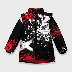 Куртка зимняя для девочки Хонда на фоне граффити и брызг красок, цвет: 3D-красный