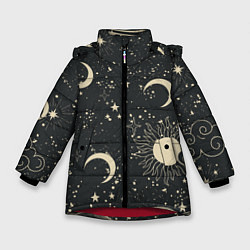 Куртка зимняя для девочки Звёздная карта с лунами и солнцем, цвет: 3D-красный