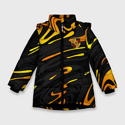 Куртка зимняя для девочки Porsche - Желтые разводы, цвет: 3D-черный